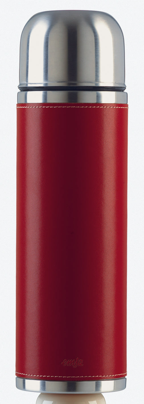 SENATOR CLASS Vacuum flask Safe Loc, stainless steel/leather red, 1.0 L 34.0 fl.oz.
