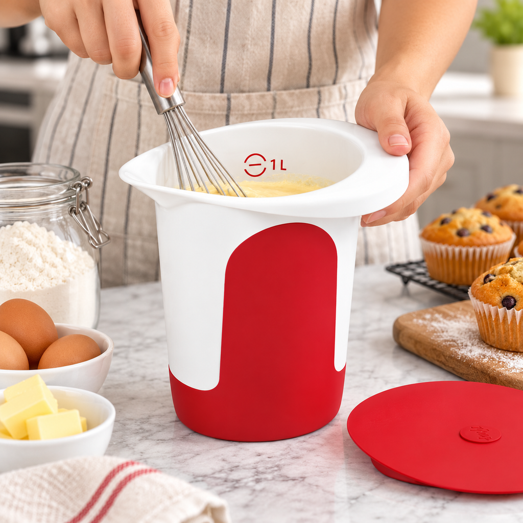 MIX & BAKE Mixing jug 1.0 L white/red + lid