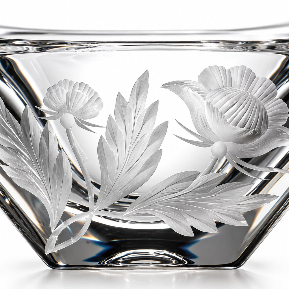 Hand cut Crystal Bowl Poppy/clear